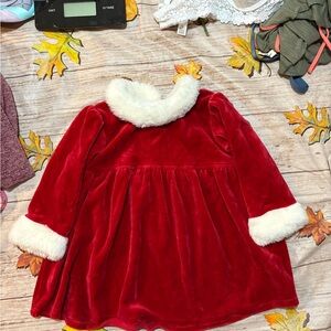 Red Velvet Dress with Faux Fur Trim